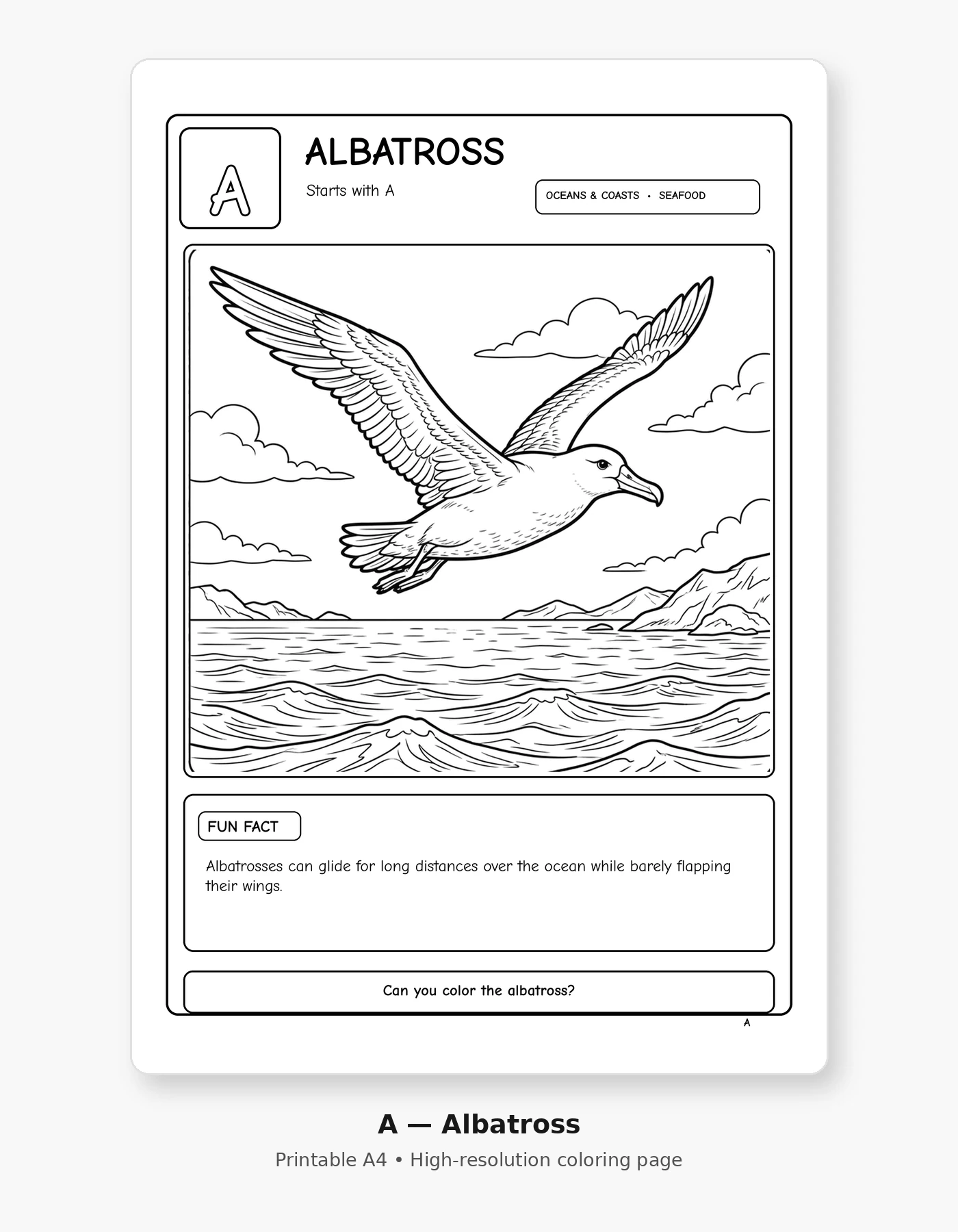 Bird Alphabet Adventures — A–Z Coloring Book with Amazing Bird Facts sample page 1