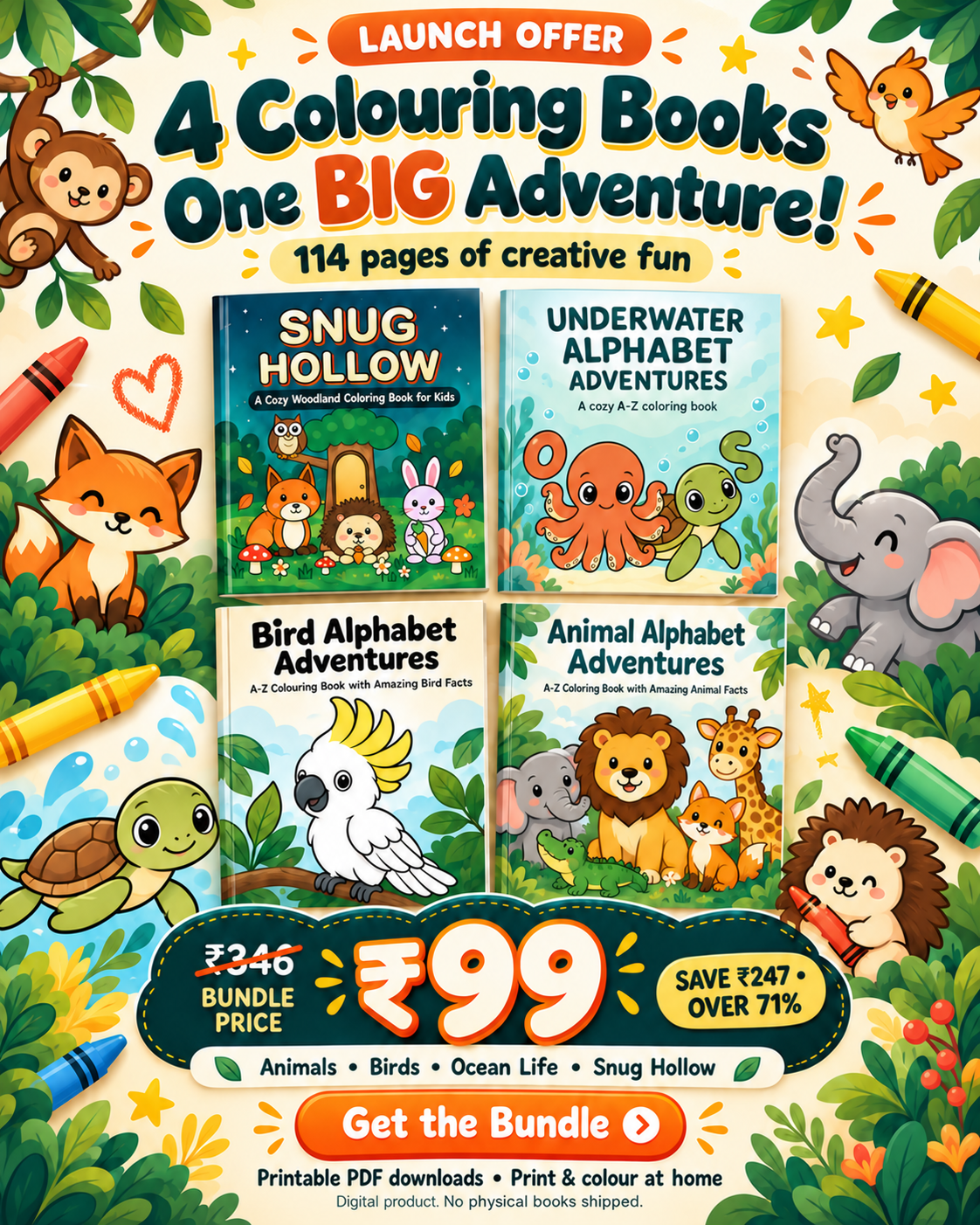 Alphabet Adventures + Snug Hollow Colouring Bundle